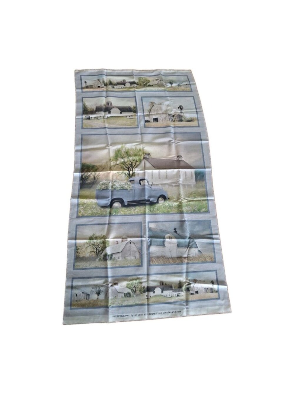 American Barn Panel Fabric Farm Blue Truck Rustic Cotton Benartex 23"X44" Panel